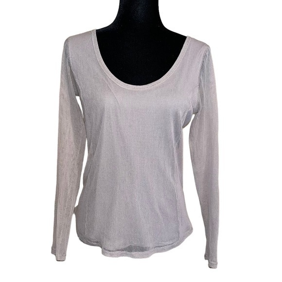 VIVIENNE TAM Taupe Mixed Media Sheer LongSleeve Top Size Small